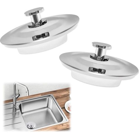 Ø42-44mm Bouchons pour Baignoire 2 Pièces Acier Inoxydable Bouchon évier Universel Bouchon Evier Cuisine Bouchon Lavabo Bouchon d'Évier en Caoutchouc pour Les Cuisines, Salle Bain et Buanderi