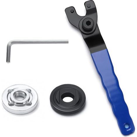 Adjustable Wrench for Angle Grinder with Allen Wrench and 2 Flanges, 10-52mm Adjustable Spindle Wrench Grinder Wrench with Non-Slip Plastic Handle (Blue Black) (1/5)