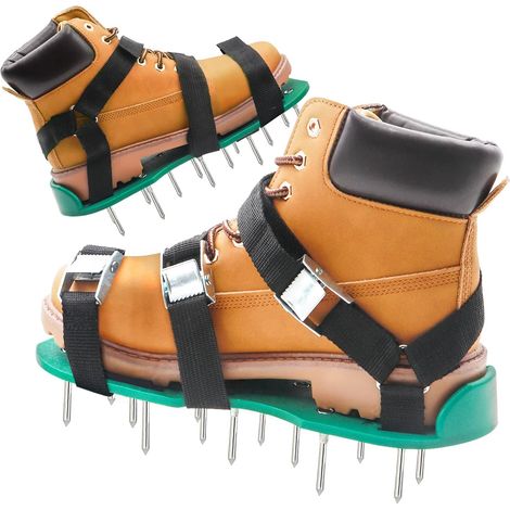 Aérateur de pelouse, sandales pour chaussures de pelouse avec 3 sangles à boucle en métal réglables, aérateur de pelouse de taille universelle, scarificateur d'ongles, chaussures pour pelouse, jardin (1/5)
