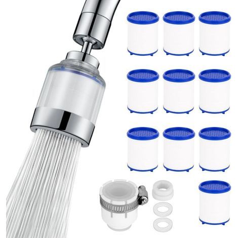 Filtre à Eau du Robinet, 360° Rotatif Filtre Anti Calcair avec 10 PP Filtres, Purificateur Eau Robinet, Filtre Eau Robinet Clair pour évier, Cuisine (1/5)