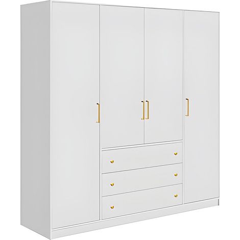 Armadio 4 ante e 3 cassetti L196 cm Bianco - LIZANDRO