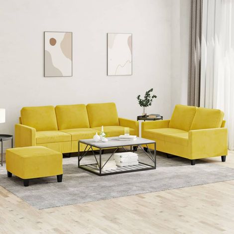 vidaXL Set di Divani 3 pz con Cuscini giallo in Velluto (1/5)