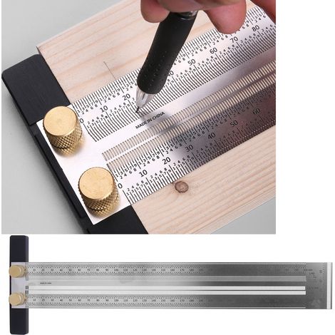 Règle à trous en T en acier inoxydable, jauge de traçage, outil de mesure et de marquage pour le travail du bois, 300 mm (1/5)
