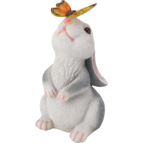 Ortviai Statue de Lapin et Papillon Solaire en Résine pour Jardin – Lumière Chaude, 14 x 12 x 22 cm, 600 mAh