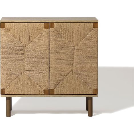 Aufbewahrungsschrank im Vintage-Naturstil –Holzschrank mit 2 Türen und Flecht-Front (1/5)