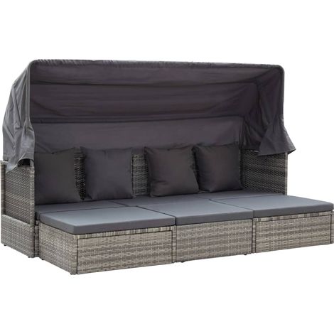 Garten-Sonneninsel mit Dach Grautöne Poly Rattan