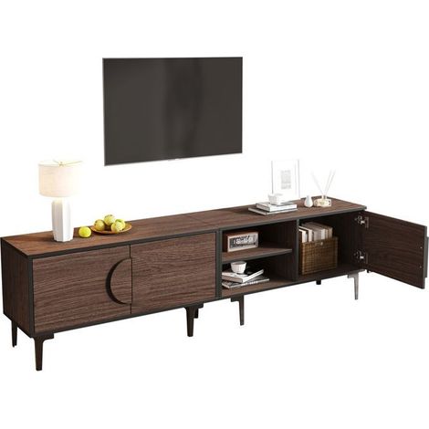 Meuble TV 180x40x50, rangement 3 portes, étagères ouvertes, Meuble TV avec rangement, finition noyer foncé, TV 80 pouces (1/5)