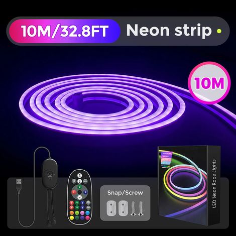 (10M) Bande lumineuse néon LED, contrôlable via application/télécommande, bande lumineuse LED flexible. (1/5)