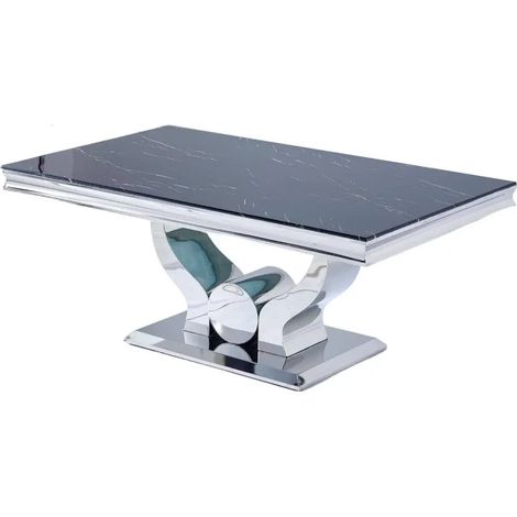 Table Basse TROFY verre effet Marbre Noir 120x70x49 cm (1/3)
