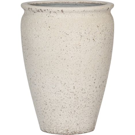 Pot de fleurs blanc craie, jardinière ronde pour jardin et terrasse, D53 x H68 cm - PANGIVO (1/2)