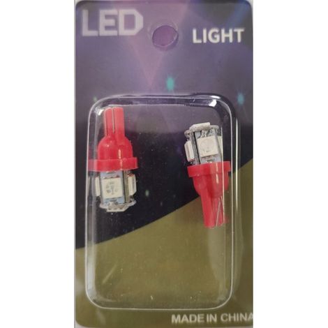 2er-Set LED-Diodenlampen für Standlicht T10 W5W, 5 SMD, 12V, rotes Licht, im Blister