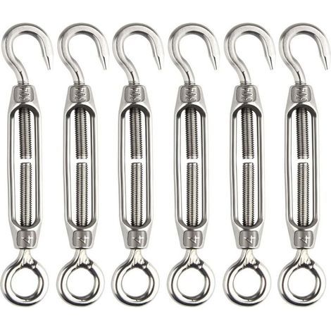 Tendeur de fil , tendeur à crochet et œillet 304, ensemble de tendeurs réglables en acier inoxydable M4, robuste,(6 pièces) (1/4)