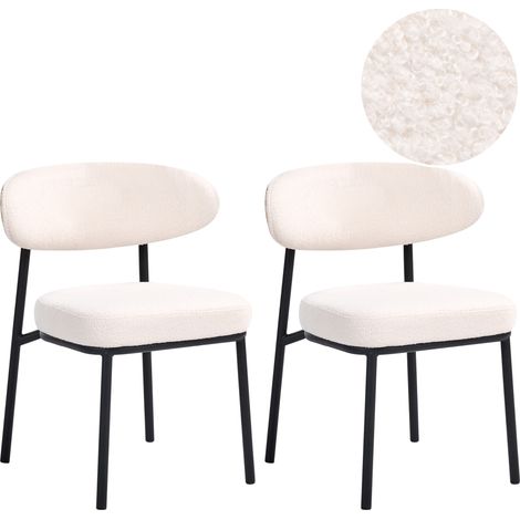 Conjunto de 2 sillas de comedor de bouclé con patas de hierro negras sin reposabrazos tapones para las patas diseño minimalista moderno blanco crema Winton