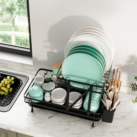 Égouttoir à Vaisselle Cuisine Pliable 2 Niveaux Porte-Vaisselle Antirouille Bac de Récupération Amovible 56x31x30cm CW9409 Maison Chic (1/4)