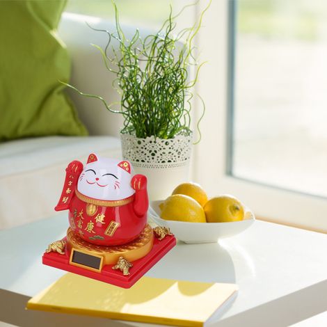 Statue de Chat Fortune Levant Bras à Energie Solaire - Chat Chanceux en Plastique - Cadeau Maison et Bureau avec Induction Lumière et Décoration Auto (1/5)