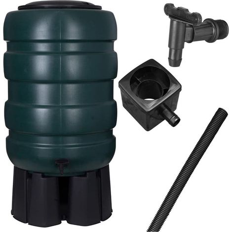 230L Large Garden Round Plastic Water Butt Set Including Tap with Stand and Filler Kit