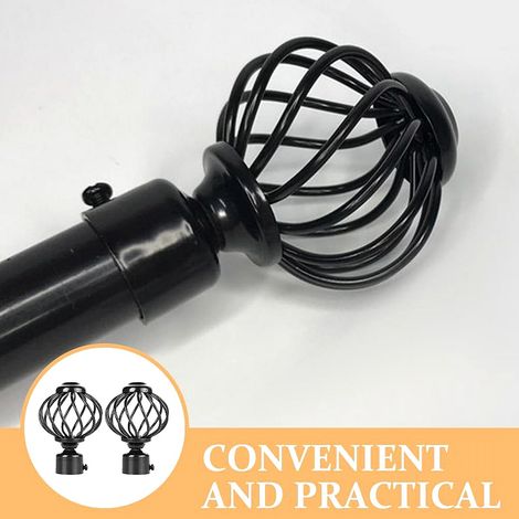 Round curtain rod, pointed top, ball end, twisted cage, replacement decorative end cap, home/office black. (1/5)