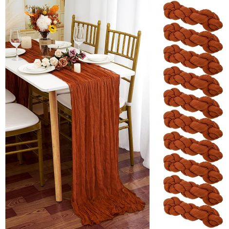Lot de 10 Chemins de Table en étamine en Terre Cuite, 90 x 300cm en Tissu de Gaze Rustique, décoration de Table de Mariage Nappe pour fête de Mariage Douche Nuptiale décorations de Table (1/5)