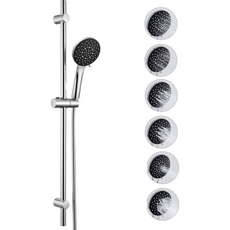 Auralum Max Barra Ducha 90 cm con Alcachofa de Ducha 6 Modos, Flexo 1,5 m Soporte Ajustable 360°, Cabezal de Ducha de Mano, , Barra de Ducha de Acero Inoxidable 201,Negro (1/5)