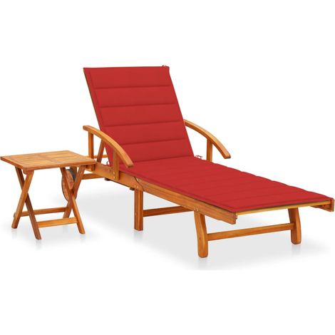 Sonnenliege mit Tisch und Auflage Akazie Massivholz (1/5)