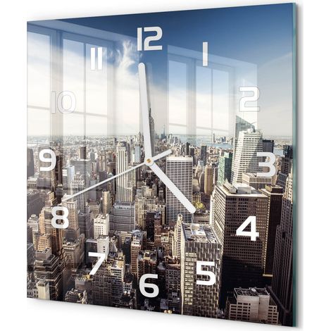 Horloge Murale Carrée Maison Verre Trempé Silencieuse Design Moderne Élégant New York 30x30 cm (1/5)