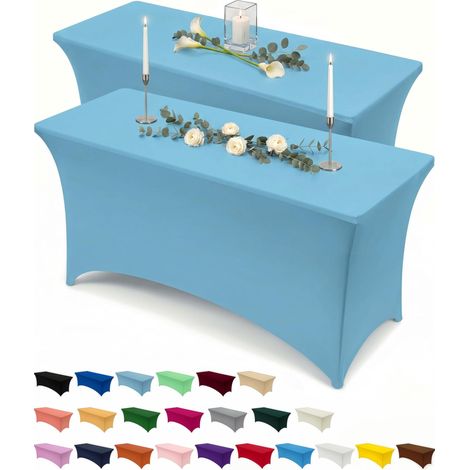 Nappe de Table Extensible [6 Pieds, 183 cm] Couverture de Table en Polyester et Spandex - Lavable en Machine et Infroissable (Lot de 2, Brume Bleue) (1/5)