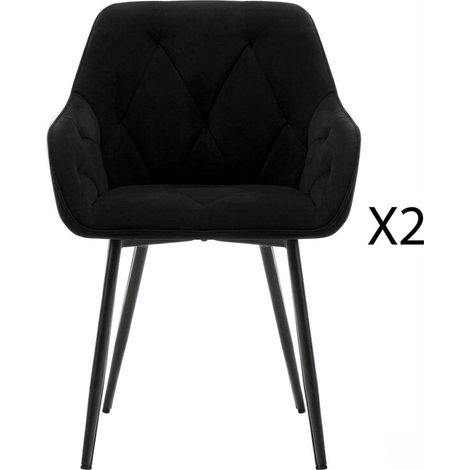 Set di 2 sedie da pranzo in velluto nero con struttura in metallo (1/5)