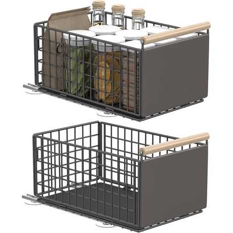 Tiroir Coulissant Cuisine Adhesif, Organiseurs d'Armoires, Rangement et Organisation de Placard, pas Besoin de Percer ni de Clouer, 39.5×23.5×19.5cm, Paquet de 2 (1/5)