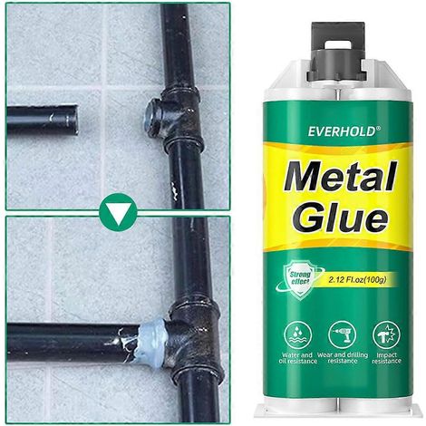 Colle de réparation AB-Metal haute résistance, colle professionnelle pour métaux (aluminium, acier inoxydable), bouche-trou, colle de soudage à froid résistante, grise (1/5)