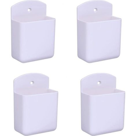 Lot de 4 supports de télécommande blancs support de télécommande support mural boîte de rangement multimédia pour bureau à domicile chambre