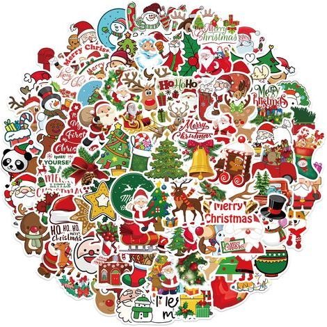 100 pièces Autocollants de décorations de Noël en vinyle autocollants imperméables pour enfants cadeau pour étui de voyage bureau ordinateur portable porte fenêtre cartes (1/5)