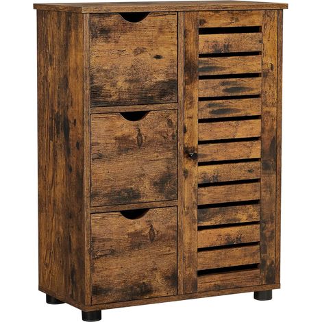 Vasagle – Meuble bas de salle de bain 3 tiroirs – 2 étagères réglables – Panneau d’aggloméré marron rustique – Dimensions 60 x 30 x 80 cm