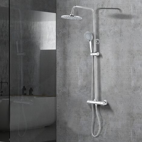 Stanew – Colonne de douche thermostatique – Acier inoxydable – Douchette flexible réglable 700-1150mm – Température constante 38°C – Pommeau pivotant 360°