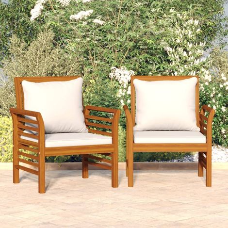 vidaXL Chaises de canapé et coussins blanc crème lot de 2 Bois acacia (1/8)