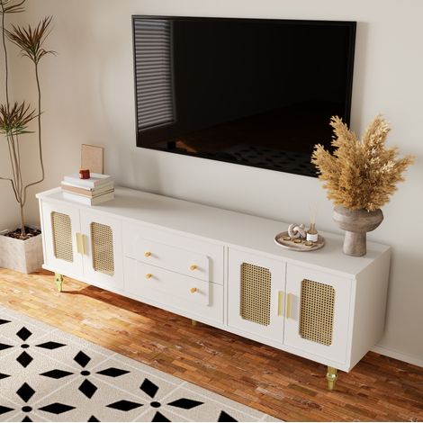 Mueble TV salón con gran almacenaje y rattan blanco OKMYHOME (1/5)