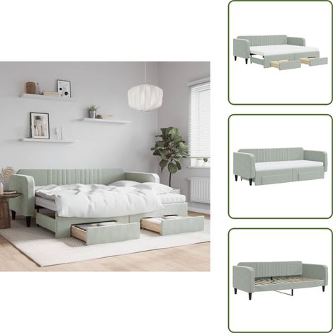 The Living Store Tagesbett Ausziehbar mit Schubladen Hellgrau 90x200 cm Samt - Schlafsofa (1/5)