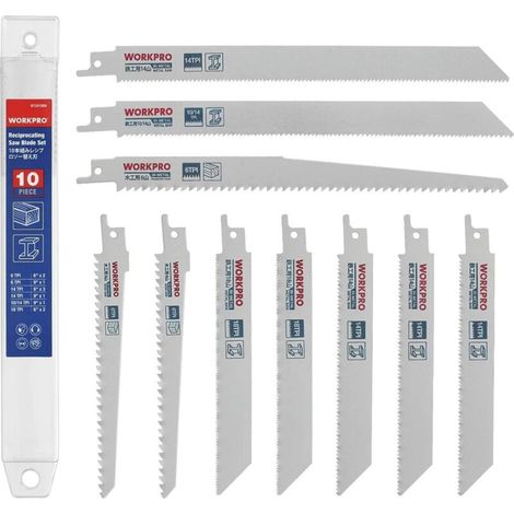– Lames de scie sabre bimétal 10 pièces – Pour bois dur et métal – Longueur 150/152/230mm – Dents 6/10/14 TPI – Boîte de rangement incluse (1/5)