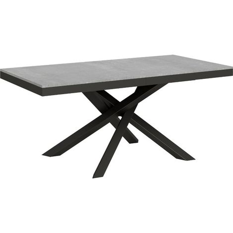Table extensible 6 à 18 personnes gris béton et pieds entrelacés anthracite L 160 à 420cm Klass (1/5)