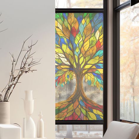 Stickers décoratifs électrostatique, arbre de vie, arbre, effet vitrail, 150 cm X 67,5 cm (1/2)