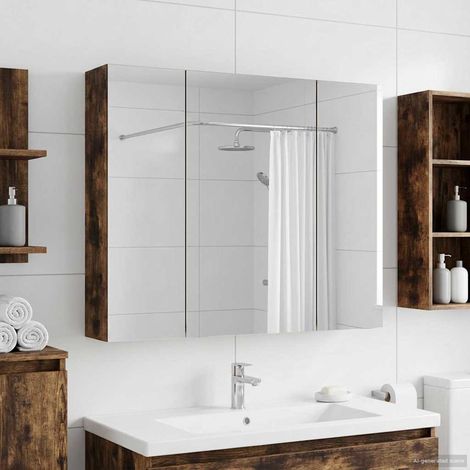 vidaXL Armoire Miroir de Salle de Bain Chêne fumé 80 x 14.5 x 70 cm (1/5)