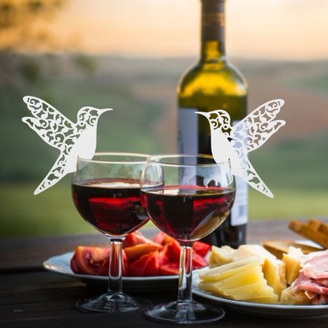 Lot de 50 marque-places creux en forme de petit oiseau pour décoration de table en verre à vin (blanc) (1/4)