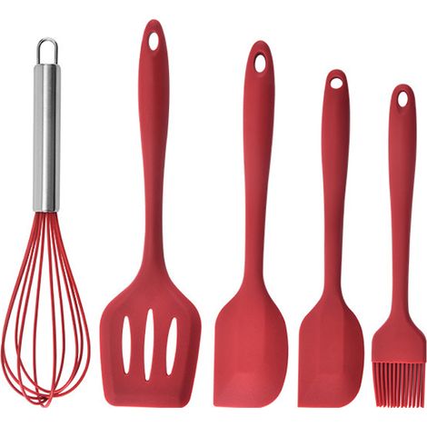 Ustensiles De Cuisine En Silicone - Spatule Antiadhésive Silencieuse - Pour Cuisson Et Rôtissage - Lot De 5 Pièces (1/5)