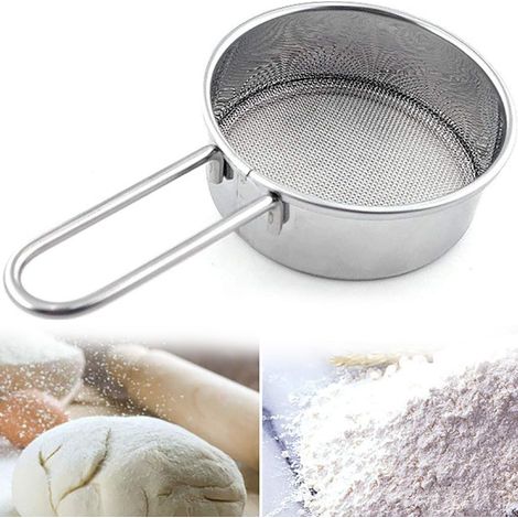 Passoire en acier inoxydable à long manche, mini tamis à farine, égouttoir pour pâtisserie, poudre, sucre, café, pâtes, thé