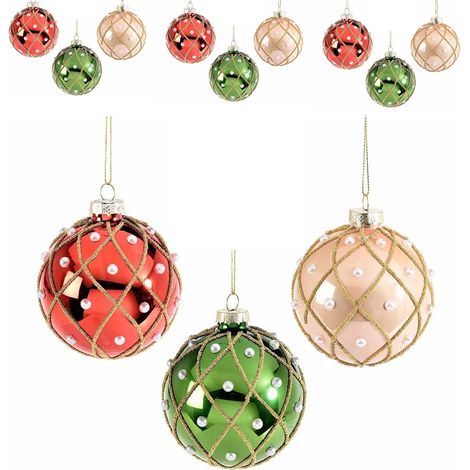 Palline di Natale in Vetro Artigianali per Albero di Natale con Perle 12 Pezzi (1/2)