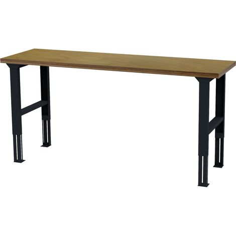 STIER höhenverstellbarer Werktisch, 2000x600x760-1060mm, aus Stahl und Buche, pulverbeschichtet
