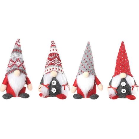 Lot de 4 gnomes de Noël en peluche, cadeaux faits main, poupées Tomte suédoises. (1/5)