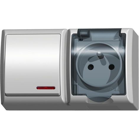 Ospel Fala - interruttore singolo illuminato da superficie + presa da superficie ZH-Ł1SG/00/d