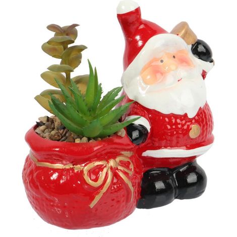 Ornement de Noël en céramique Père Noël avec plante grasse III (1/3)