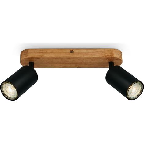 Deckenlampe schwenkbar, GU10 Fassung, max.9W, Deckenstrahler, Wohnzimmerlampe, Schlafzimmerlampe, Küchenlampe, Deckenleuchte, 25,5cm, Schwarz-Holz