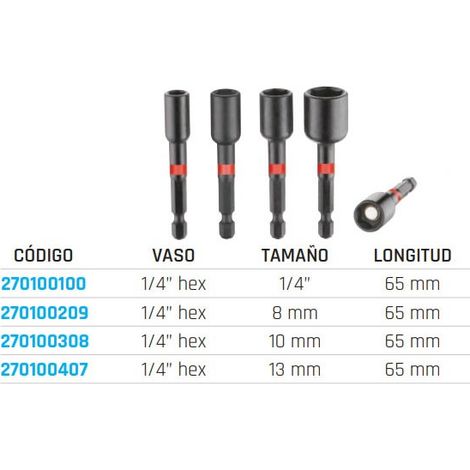 Puntas de vaso de impacto 1/4" 65 mm TENGTOOLS                         10 mm